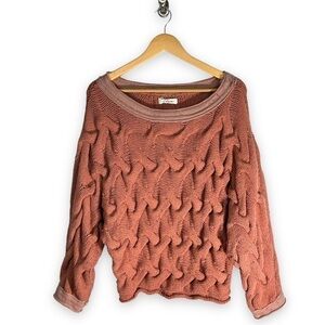 4 for $40 SALE! Elan Chunky Cable Scoop Neck Cropped Sweater, Salmon, Size L